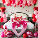 Valentines Day Balloon Garland Arch Kit With Red Hot Pink And Love Theme Mylar Lip Heart-Shaped Love Letter Balloons For Valentines Galentines Day Proposal Decorations