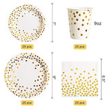175 Piece Gold Party Supplies Set Serves 25 - Gold Paper Plates Napkins Cups With Gold Plastic Silverware Sets For Wedding Bridal Shower Baby Shower Holiday Parties
