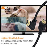 8K Hdmi 2.1 Cable 6Feet,8K Hdmi 48Gbps 90 Degree Right Angle Hdmi To Hdmi Cabl
