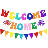 Colorful Glitter Welcome Home Banner & Pennant Bunting Housewarming/Military Party Decor