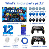 90PCS Video Game Party Decorations β Blue Gamer 12th Birthday Set with Balloons, Backdrop & Tablecloth