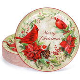 40Pcs Merry Christmas Paper Plates Cardinal Poinsettia Disposable Plates Vintage Flower Watercolor Tableware Decor For Dessert Appetizer Xmas Party Supplies, 9.1 X 9.1 Inch