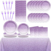 98 Pcs Gradient Pastel Purple Tableware - Plates, Napkins, Tablecloth & Party Decorations - Light Purple Sprinkle Wedding & Birthday Table Cover & Party Favors