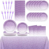 98 Pcs Gradient Pastel Purple Tableware - Plates, Napkins, Tablecloth & Party Decorations - Light Purple Sprinkle Wedding & Birthday Table Cover & Party Favors