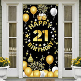 Happy 21St Birthday Decorations For Him Her, 21St Birthday Party Banner Backdrop Yard Sign Photo Props Door Background Decor Supplies For Men Women, Black Gold Theme For Indoor Outdoor
