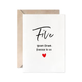 5Th Anniversary Card, Five Years Down Forever To Go, Romantic Valentines Day Wedding Card For Husband Wife