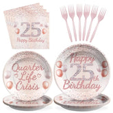 96 Pcs 25Th Birthday Party Supplies Quarter Life Crisis Rose Gold 25 Year Old Birthday Plates And Napkins Tableware Set 25Th Birthday Decorations For Women Girls Happy 25Th Birthday Party Serves 24