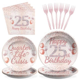 96 Pcs 25Th Birthday Party Supplies Quarter Life Crisis Rose Gold 25 Year Old Birthday Plates And Napkins Tableware Set 25Th Birthday Decorations For Women Girls Happy 25Th Birthday Party Serves 24