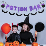 Glitter Potion Halloween Banner Black Purple Witches Haunted House Garland Decor
