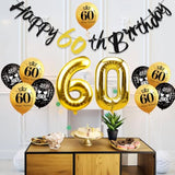 11Pcs 60Th Birthday Decorations Kit For Men Women, Black Gold Happy 60Th Birthday Pre-Strung Banner Number 60 Foil Balloons, Sixty Year Old Birthday Party Supplies Photo Props