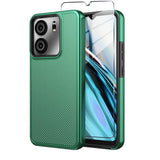 For Blu View 5 Phone Case With Tempered Glass Screen Protector,Dual Layer Heavy Duty Shockproof Protection Phone Case Cover For Blu View 5 (Dark Green)