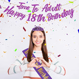 Purple 18Th Birthday Decorations For Girls Purple 18Th Birthday-Banner, Sash, Tiara 40 Inch No. 18 Foil Balloons Rose Gold Confetti Balloons 18Th Purple Party Set