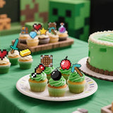 Birthday Cupcake Toppers Set,24Pcs Party Supplies For Kids Boys Video Game Birthday Cake Decorations