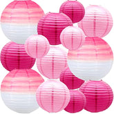 14 Pcs Paper Lanterns, Gradient Colorful Pink Round Paper Lanterns Decorative Lantern Lamps, Hanging Lantern Chinese Tissue Indoor Room Outdoor Party Supplies Decoration