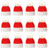 12 Pieces Mini Christmas Knit Hats Round Tiny Santa Hats With Pom Pom Knitting Doll Caps For Crafts Small Santa Caps Crafts Christmas Tree Ornaments For Diy Hair Accessories (Red)