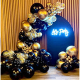 Black Gold Balloons Garland Kit, 100Pcs Black Gold Metallic Chrome And