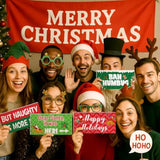 24 Designs Christmas Photo Booth Props Double Sided 11X5.51'' Red And Green Christmas Props For Photoshoot Photo Booth Decoration Waterproof Selfie Signs Pvc For Xmas Party Supplies