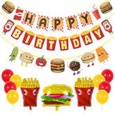 Burger Birthday Party Kit – Happy Birthday Banner & Burger Fries Balloons