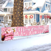 Pink Christmas Banner Merry Christmas Banners Decoration For Outside Santa Claus Fence Banner Large Yard Sign Hanging Banner Xmas Tree Snowflake Garden Backdrop For Winter Holiday Party Supplies