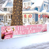 Pink Christmas Banner Merry Christmas Banners Decoration For Outside Santa Claus Fence Banner Large Yard Sign Hanging Banner Xmas Tree Snowflake Garden Backdrop For Winter Holiday Party Supplies
