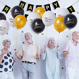 18 Pcs Happy Retirement Balloons - 12 Inch Black, Gold & White Latex Balloons For Party Decorations