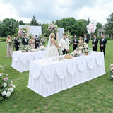 White Tutu Table Skirts For Rectangle Tables 6Ft Draped Pleated Table Skirt Polyester Tablecloth For Birthday Party Banquet Wedding Baby Shower