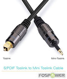 24K Gold Plated Toslink to Mini Toslink Digital Fiber Optical S/PDIF Audio Cable with Metal Connectors & Strain-Relief PVC Jacket - 6ft