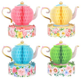 8Pcs Teapot Floral Honeycomb Centerpiece Floral Tea Party Decorations 4 Colors Tissue Table Centerpiece 3D Pastel Paper Honeycomb Balls For Spring Summer Wedding Birthday Party Decor