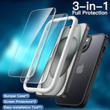 JETech 3 in 1 Matte Case for iPhone 15 6.1-Inch with 2-Pack Tempered Glass Screen Protector, Translucent Frosted Shockproof Phone Cover (Black)