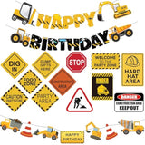14 Packs Construction Happy Birthday Banner Vehicle Truck Garlands And Truck Cutouts Traffic Road Signs Birthday Party Decorations For Kids Boy Baby Shower Decorations (Construction)