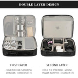 Electronics Accessories Organizer Bag, Waterproof Double Layertravel Cable Organizer Case For Cords, Charger, Power Bank,Hard Drive, Mouse -Shockproof Tech Storage Pouch (Classic-Two Layers-Black)