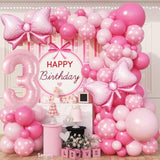 Light Pink Balloon Garland Arch Kit With Baby Pink 40 Inch Number 3 Balloon And Bow Foil Balloon, 3Rd Birthday Decorations For Girl Princess 3 Year Old Birthday Party Baby Shower Anniversary Wedding