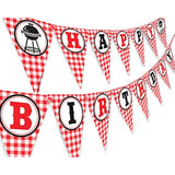 Picnic Happy Birthday Banner - Bbq Birthday Party Pennant - Red Gingha