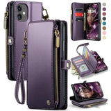 Compatible With Iphone 11 Case Wallet With Rfid Blocking Card Holder For Women And Men, Fashion Pu Leather Magnetic Snap Flip Zipper Strap Wallet Phone Case Fit For Iphone 11 6.1", Purple