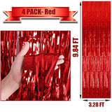 4-Pack Red Foil Fringe Curtains 3.28x9.84 ft for Party and Photo Booth Decor