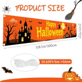 Happy Halloween Banner 118x20 Inch Large Backdrop with Ribbon Pumpkin Ghost Yard Wall Decor