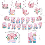 164Pcs Pink Cartoon Axolotl Birthday Party Decorations, Tableware Axolotl Party Supplies Plates And Napkins Set, Banner, Hanging Swirls, Tablecloth, Cake Cupcake Topper, Reptile Animals Baby Shower