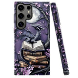 Case for Galaxy S24 Ultra,Camera Protection Soft Glossy Phone Case - Purple Dragon Moon Book