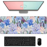Beautiful Floral Gaming Mouse Pad, Large Soft Blue & White Flower Desk Mat For Keyboard Laptop Computer, Non-Slip Rubber Base Extended Desktop Mousepad For Home Office Accessories 31.5"×11.8"