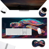 Desk Pad Mat + Wrist Rest Pad + Coasters Set, Durable Office Desk Mat 31.5"X 11.8", Large Gaming Mouse Pad Extended Non-Slip Rubber Base Keyboard Pad For Laptop & Home,Colored Turtle