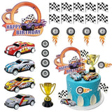 Race Car Birthday Cake Decoration 24Pcs Racing Car Cake Toppers Checkered Flag Cars Cake Cupcake Decorations For Man Boy Kid Racing Cars Theme Birthday Supplies Party Favors