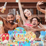 Beach Plates And Napkins Sets Beach Party Supplies, Flip-Flops Summer Plates And Napkins With Cups Forks And Knives Hawaiian Luau Tableware Tropical Party Supplies For Birthday Baby Shower, Serve 24