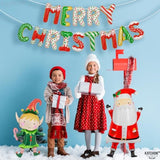 Merry Christmas Balloon Banner Set - 38 Inch, Pack Of 16 | Elf & Santa Balloons, Christmas Party Decorations