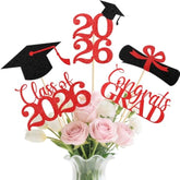 Graduation Decorations 2026, 20Pcs Class Of 2026 Graduation Centerpieces For Tables, Double-Sided Grad Table Centerpieces With Sticks, Grad Party Decoration Supplies(Black&Red)