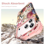 For Iphone 17 Pro Case 6.3", Heavy Duty Shockproof Protection Soft Silicone Rubber+Hard Plastic Bumpers Hybrid Protective Case For Iphone 17 Pro 2025 - Rose Flowers