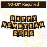 Happy New Year 2026 Banner Pre-Made Party Decorations NYE Supplies