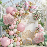 Spring Flower Balloon Garland Kit With Green Pink Gold Balloons Flower & Butterfly Foil Balloons For Baby In Bloom Decorations Butterfly Birthday Garden Tea Party Decorations