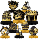 Happy Birthday Decorations Set - Black and Gold Birthday Themed Honeycomb Centerpiece, Table Decoration for Women Men Black and Gold Party Decorations