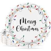 Merry Christmas Paper Plates 50Pcs Colorful Light Bulb Disposable Plate 9 Inch Tableware Dinner Plate For Xmas Winter Home Party Decor