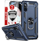 For Galaxy A10E Phone Case With Tempered Glass Screen Protector And Camera Lens Protector, Heavy Duty Rugged Android Unlocked Samsung A10E Cover With Magnetic Ring Holder Stand Men, Blue